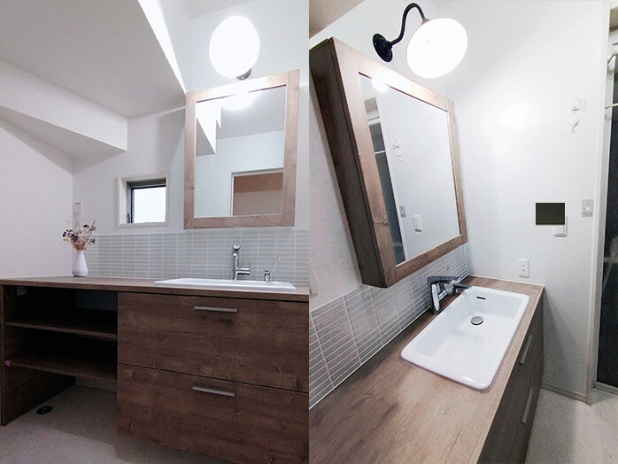 造作風の木目調洗面台に名古屋タイルがおしゃれ！ | リフォーム実例